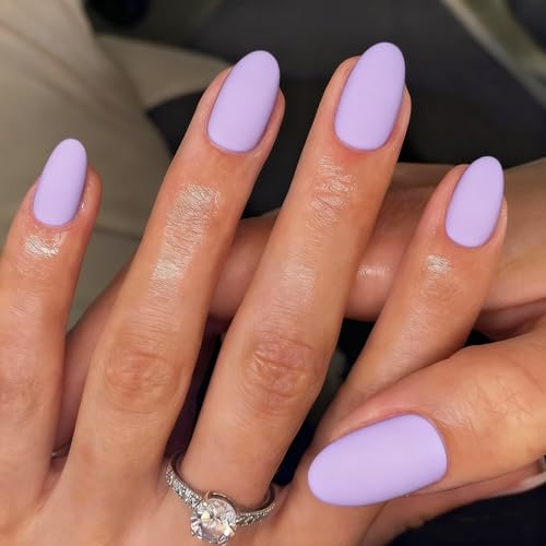 KQueenest Matte Lilac Press on Nails Short Oval, Neutral Acrylic