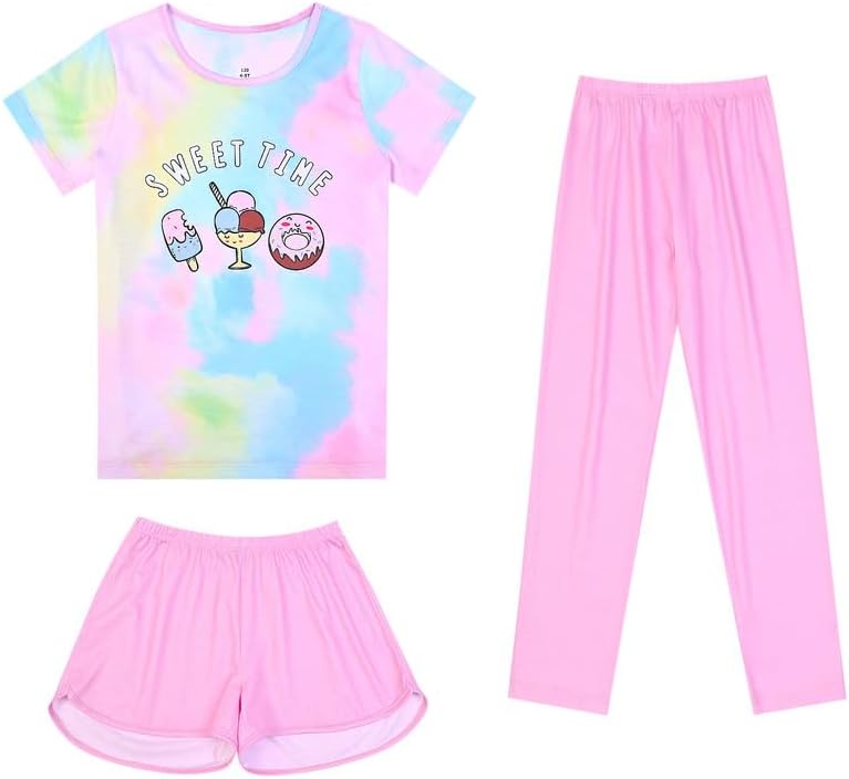Mirawise Conjunto de Pijamas Infantil Feminino com 3 Peças, Algodão e Elastano, 4 a 13 Anos