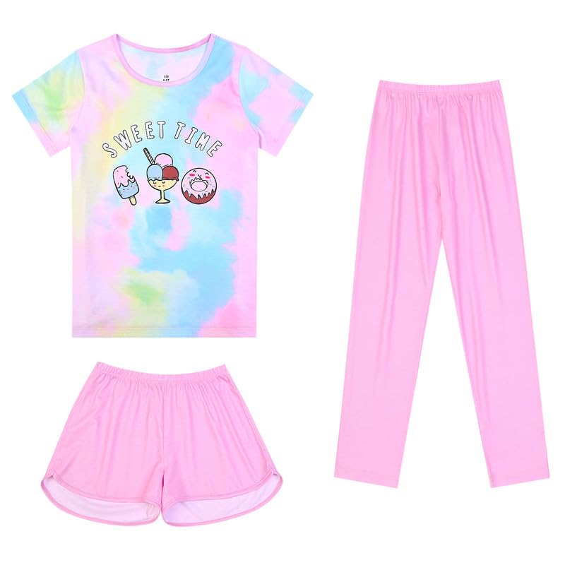Image of Mirawise Girls 3 Pc Pajamas Sleepwear Cotton Pjs Clothes Set 4-13 Years