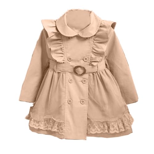 Kids Toddler Girls Ruffles Trench Coat Double Breasted Lace Edge Outwear Girls Winter Jacket Windbreak