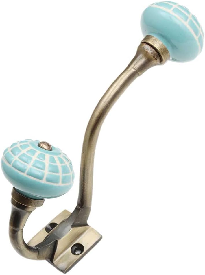 Indian Shelf 2-Pack Sea Green Versatile Ceramic Heavy Duty Decorative Double Wall Hooks for Hanging Coats, Jackets, Leash, Hat, Towel, Backpack, Purse, Handbag