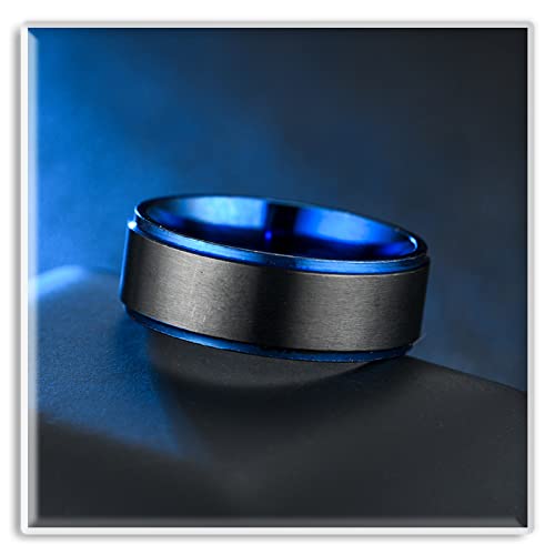 Xusamss Fashion Blue Black Stainless Steel Band Ring3