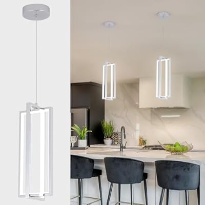 EIDISUNY Modern Led Pendant Light Fixture, 15W led Pendant Lights Kitchen Island, 4500K Daylight White Pendant Lamp, Adjustable Height Pendant Light for Kitchen Dining Room Bedroom (Chrome)