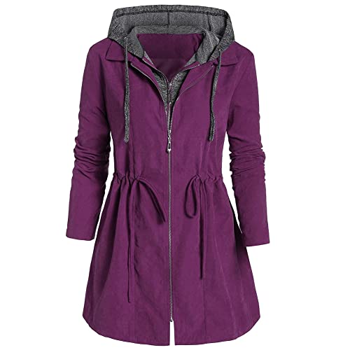 Donkivvy Parka à capuche pour femme - Manches longues - En coton - Coupe-vent - Grande taille - Violet - XXL Cover