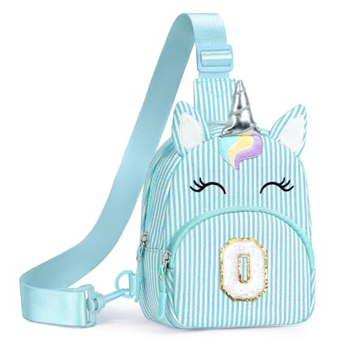 Image of YOOLIFE Kids Girls Purse Sling Bag Unicorn Crossbody Bag, Light Blue O