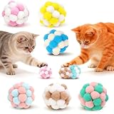 Guidre Lot de 6 balles en peluche avec clochette   5 cm   Doux et sûr   Élastiques   Pour chatons et chats adultes   À mâcher à l'intérieur et à l'extérieur