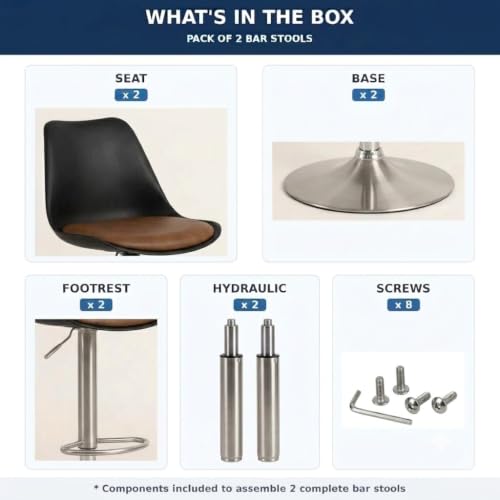 Image of 360 Revolving Height Adjustable Bar Stool /Kitchen Chair Suitable for Kitchen, Cafeteria, Dining,Pubs, Office,Shops - Pair of 2 (Brown and Black)