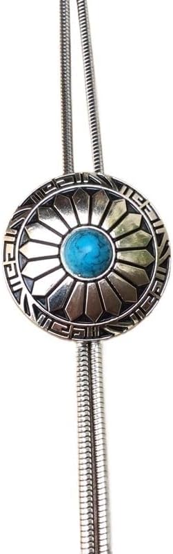 Metal Chrysanthemum Bolo Tie for Men Women, Round Petal Gemstone Inlay (Blue, Red/Coral), Western Style Metal Chain Necklace