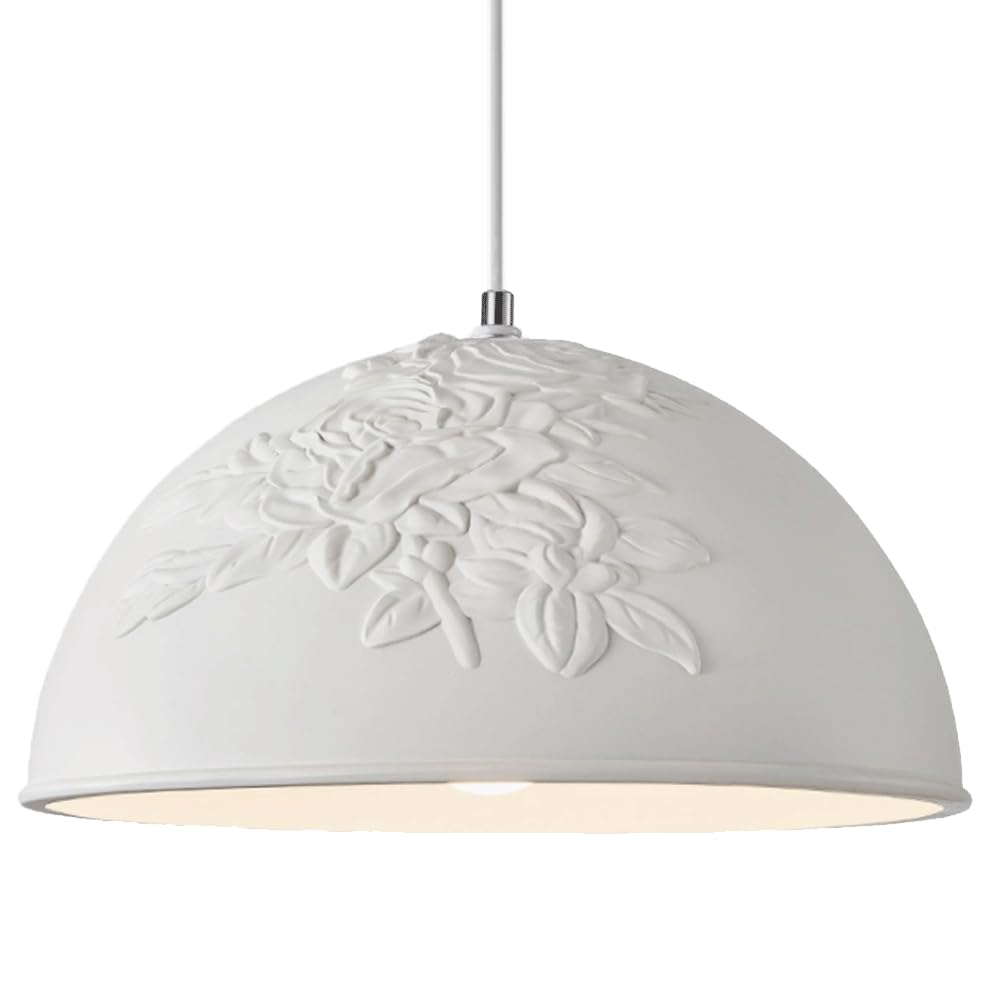 ESIYUVO Floral Embossed Bell Resin Pendant Light Nordic Cream Style Handmade Lighting Fixture Surface Metal Canopy Ceiling Chandelier Hanging Lamp for Kitchen Living Room Hallway Dining Room Bar