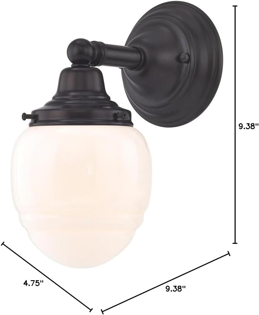 Schoolhouse Sconce Bronze White Opal Glass 1 Light 4.75 Inch Width