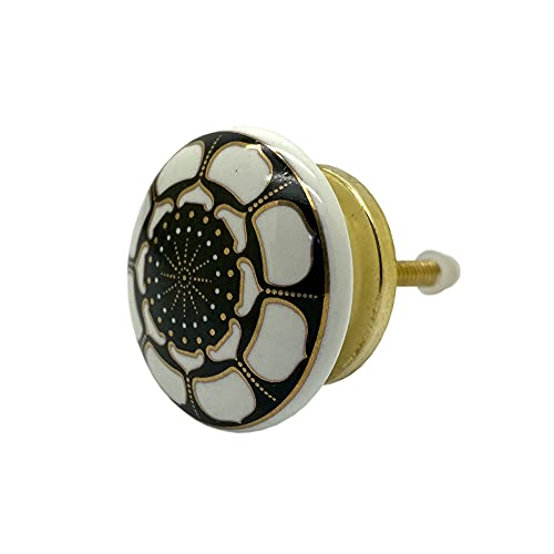 Image of Ceramic Knobs Drawer Pulls for Cabinets and Cupboards (38mm, Gold Multicolour) - Pack of 4 knobs (White Flower of Fate)