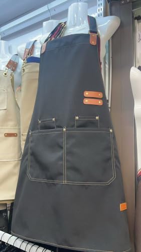 France 1958 Premium Chef Apron, Crossback Design with Multiple Pockets (Black) - 1
