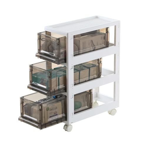 Sunamon Narrow Plastic Storage Drawers: 3 Drawer Storage Organizer with Wheels, Narrow Storage Cabinet, Rolling Storage Cart for Narrow Space, 7.87-inch Wide (All-White) by sunamon - Image 8