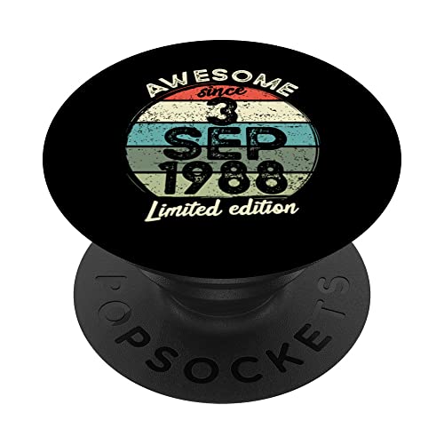 Camiseta de cumpleaños de 35 años, 3 de septiembre de 1988, 35 cumpleaños PopSockets PopGrip Intercambiable
