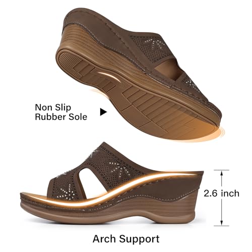 Image of TEMOFON Women Wedge Sandals Dressy: Comfortable Lightweight Summer Shoes | Low Wedge Heel - Fit Wide Feet - Comfy Stylish Slip on Sandals Size 5-11