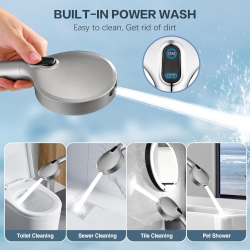 Image of BRIGHT SHOWERS Filtered Shower Head with Handheld, High Pressure 9 Spray Mode Showerhead with Long Hose and Bracket, Water Softener Filters Beads for Hard Water - Removes Chlorine, Brushed Nickel