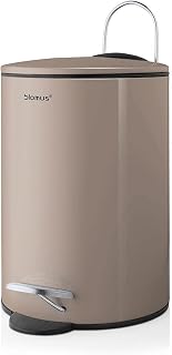 blomus -TUBO- Treteimer aus pulverbeschichtetem Stahl, Taupe, 3L Fassungsvermögen, Smart-Close-System, entnehmbarer Eimer, exklusives Badaccessoire (H / B / T: 24,5 x 17 x 17 cm, Taupe, 68890)