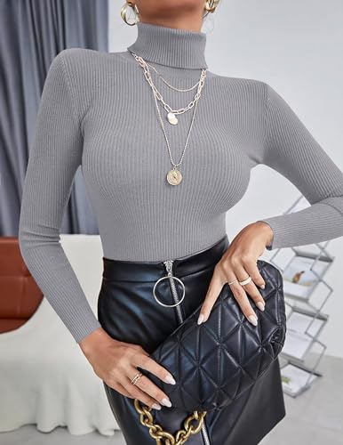 Image of Ekouaer Women's Turtleneck Shirts Ribbed Pullover Sweater Long Sleeves Tops Midweight Thermal Underwear Blouse