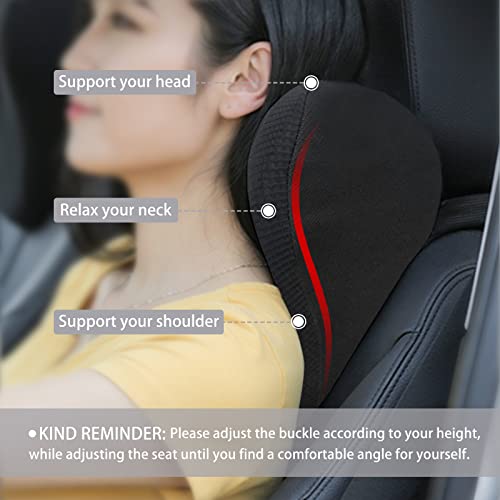 Super Soft Car Headrest Pillow, 100% Memory Foam Car Neck Pillow With Adjustable Strap & Breathable Removable Cover, Ergonomic Design - Travel Pillow Car Pillow For Neck/Back Pain Relief(Black, 1P) #TOP1