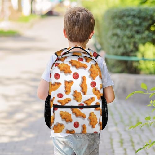 Chicken Nuggets Backpacks for Kids, Large Capacity Backpack for School, Funny White Lightweight Bookbag for Boys & Girls2