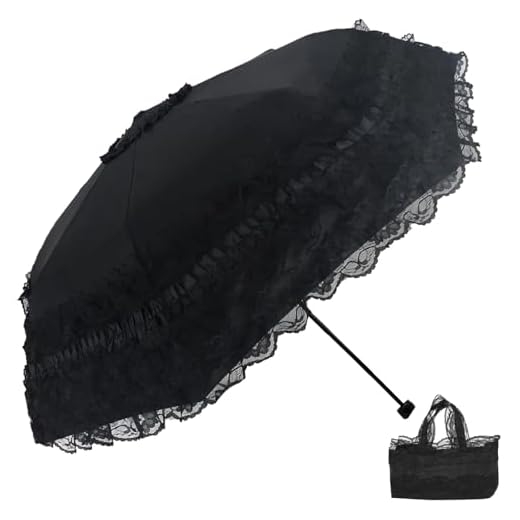 URAWESO Black Lace Parasol Goth Lolita UV Blocker Witch Umbrella for Cosplay Wedding Aesthetic Halloween Decor