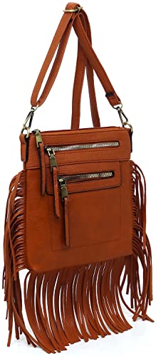 Fringe Tassel Cross Body Bag Vintage Shoulder Handbag Multi Zip Pocket Western Fringe Purse2