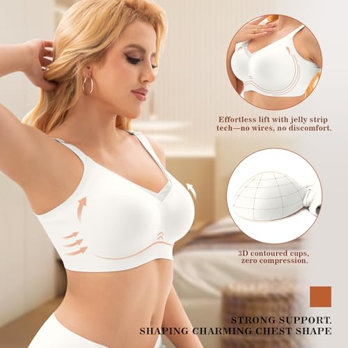Image of PoseFree Womens Wireless Bras Supportive Tshirt Bra No Underwire Seamless Push Up V Mesh Comfortable Bralette Everyday Bras