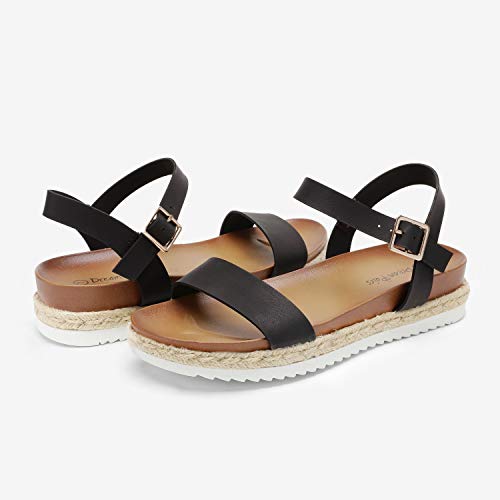 DREAM PAIRS DREAM PAIRS Women’s Open Toe Ankle Strap Espadrille Casual Flatform Platform Wedge Sandals,Size 8.5,Black/Pu,SUNNA