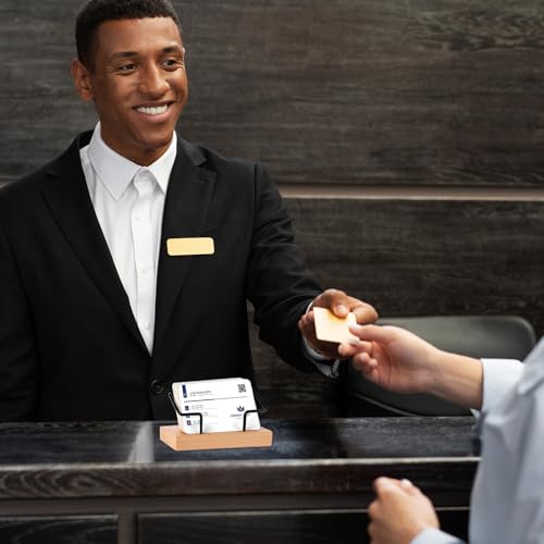 Sibba Visitenkartenständer Holz Visitenkartenhalter für den Schreibtisch Visitenkarten Aufbewahrung Visitenkartenbox Displaybox Flyerständer Ausstellung Messestand Zuhause Büro (W Holz,Schwarz Frame)