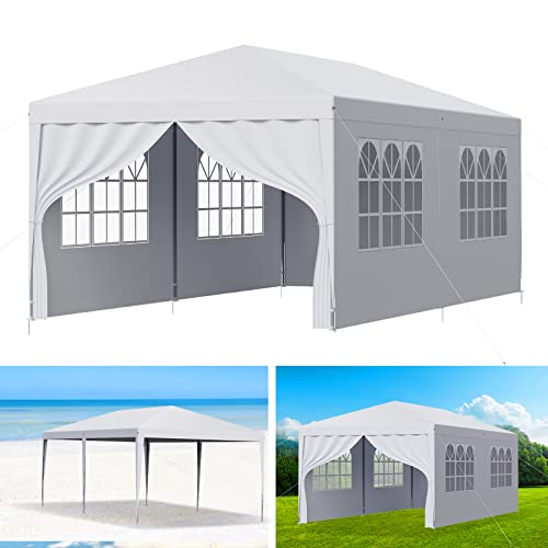 LOEFME Garden Gazebo 3 * 6 Meters with Sides, Heavy Duty Tents, Foldable, Easy and Quick to Install, Outdoor Waterproof Large Tent, Suitable for Wedding, Camping, Barbecue, Party Tent, White