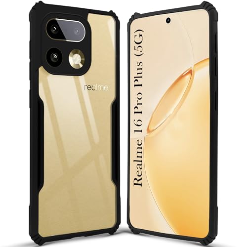 Image of Jkobi Hybrid Back Cover Case for Realme 16 Pro Plus 5G (Shockproof with Polycarbonate Clear Panel | Professional Black)