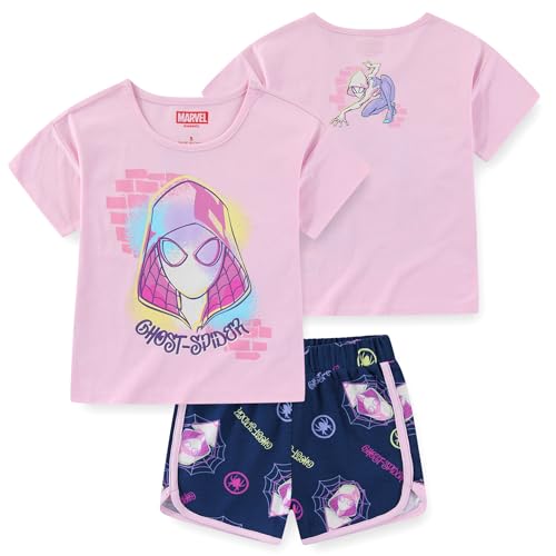 Marvel Spider-Gwen Ghost Spider Girls Short Sleeve T-Shirt and Shorts Set for Big Kids, Pink/Blue, 6