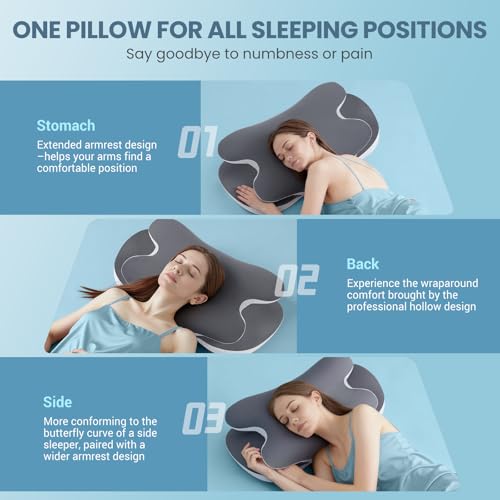 A-Pce Cuscino In Memory Foam Per Tutti I Dormienti, Cuscino Cervicale Ergonomico Per Alleviare Il Dolore Al Collo E Alle Spalle, Cuscino Ortopedico Con Federa Rimovibile, Grigio - 8