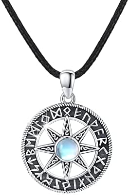Sun/Celtic Necklace 925 Sterling Silver Viking Necklace Sun Necklace Moonstone Necklace Sun Pendant ViKing Jewellery for Men Women Boys Son Boyfriend Gift