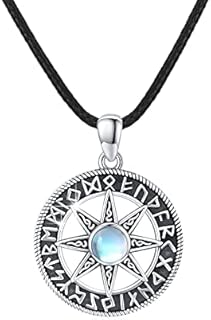 Sun/Celtic Necklace 925 Sterling Silver Viking Necklace Sun Necklace Moonstone Necklace Sun Pendant ViKing Jewellery for Men Women Boys Son Boyfriend Gift