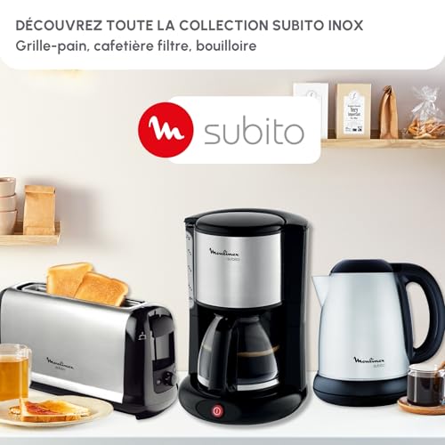 Moulinex Cafetière Filtre Inox, 10 à 15 Tasses, 1.25L, Filtre Amovible, Arrêt Automatique, Système anti-goutte, Porte-filtre pivotant, Subito, FG360811