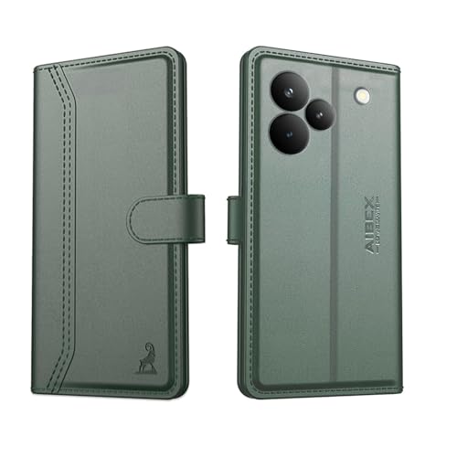 Image of AIBEX Compatible for Realme P4 5G Flip Cover Leather Finish with Magnatic Closure | Inside TPU with Card Pockets | Wallet Stand | Complete Protection Flip Case - Green