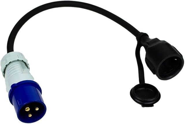 CEE adapter do kabla wtykowego z zestykiem ochronnym, IP44, ochrona przed rozbryzgami wody, H07RN-F 3G1,5/16 A, na kemping, do przyczep kempingowych itp