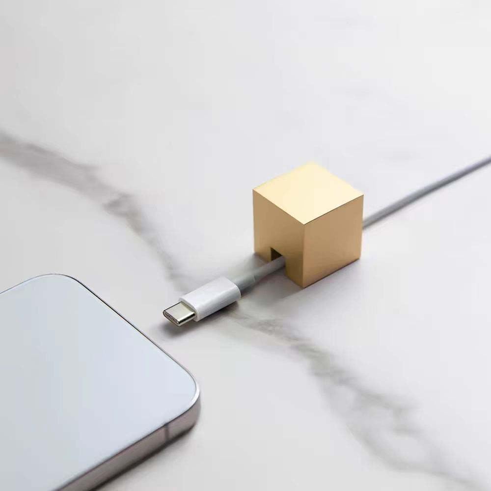 Golden Stainless Steel Cable Clips, Cord Organizer Cable Management, USB Cable Holder Wire,Wire Organizer for Desk,Nightstand and Office Cable Management，Not Magnetic (Golden 2pc)