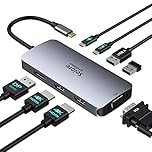 USB C Docking Station Dual Monitor 2 HDMI Multi monitor Laptop Dock USB C to Quad Monitor USBC Hub Multiport Adapter with 2 HDMI DP VGA PD 100W USB 2.0 for Dell HP Asus Microsoft