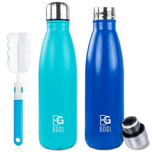 Image of BOGI 2 Pack 17oz Insulated Water Bottle Double Wall Vacuum Stainless Steel Water Bottles, Leak Proof Metal Sports Water Bottle Keeps Drink Hot & Cold - Perfect for Outdoor Sports Camping (Mint+Dblue)