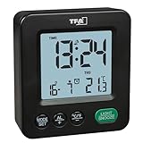 TFA Dostmann Sveglia digitale da comodino, Mini, 60.2567, a batteria, radiocontrollato, temperatura interna, impostazione fuso orario, durata snooze personalizzabile, giorno della settimana, bianco