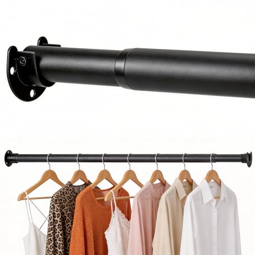 Hahorpa Tringle Penderie Extensible, 77–177 cm Barre Penderie Lourd, Barre Téléscopique Diamètre 32 mm Capacité de Charge 30 kg pour Placards Garde-Robes Buanderies Salle de Bain Camping-Car, Noir