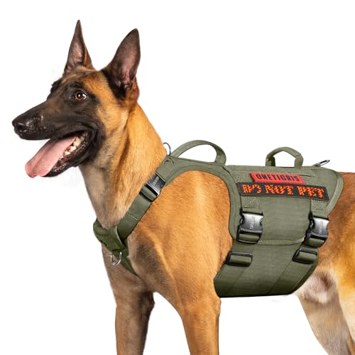 OneTigris Tactical Large Dog Harness, 5X Metal Buckled No Pull Service Dog Harness Vest with Hook & Loop Panels, Military Heavy Duty Dog Vest for Walking Hiking Training