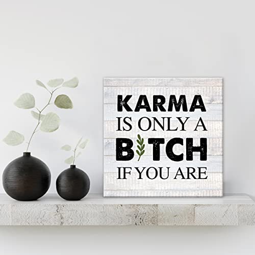 Sarcastic Office Farmhouse Canvas Print Wall Art Decor Karma Sign Painting Poster Plaque Rustic Home Office Decoration (8 X 8 Inch, Framed) #TOP2