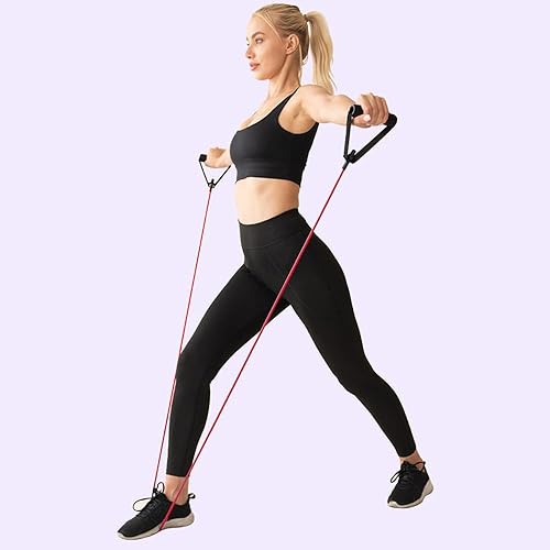 Resistance Bands with Handles - Single Portable Bands for Resistance Training, Physical Therapy, Home Workouts, Fitness, Pilates, Chest Expander and Sit-up Exercises - Red