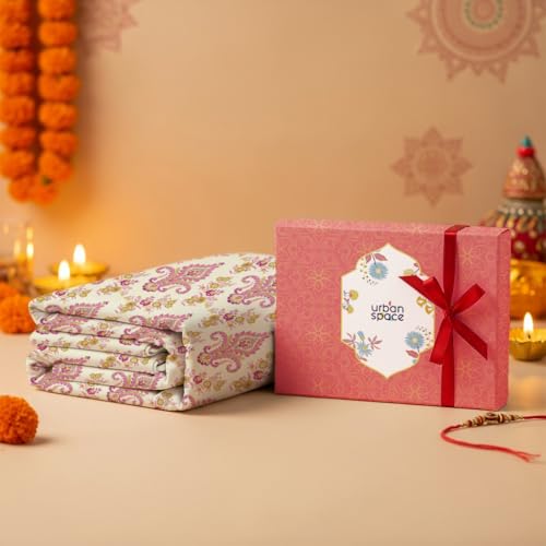 Image of Urban Space Divine 144TC 100% Cotton Printed Bedsheet for Double Bed, Double Bed Sheet Cotton with 2 Pillow Covers and 3 Cushion Covers with Giftbox (Motif Mustard - HG Yellow, Size 88 X 100 Inches)