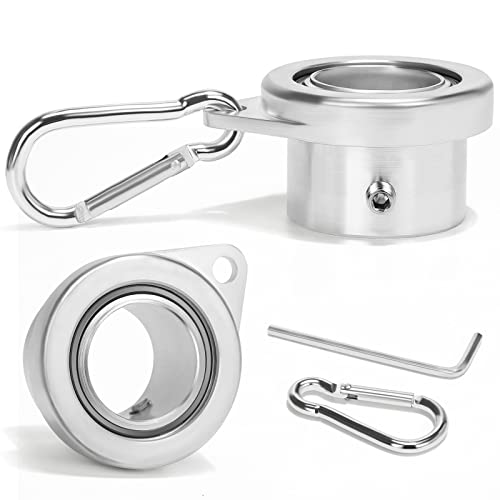 MOFEEZ Flag Pole Rings with Bearings, Fit Flagpole with 0.75-1inch Diameter, 360 Degree Anti-Wrap Aluminum Alloy Rotating Flag Mounting Rings with Carabiner Tangle Free(Pack of 2-Silver)