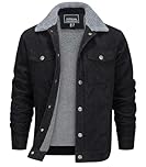 EKLENTSON Fleece Jacket Mens Corduroy Thickened Fleece Coats Winter Warm Jackets with Pockets,Black,XL