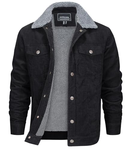 Veste en velours côtelé homme noir S chaude doublée en polaire sherpa avec col revers EKLENTSON